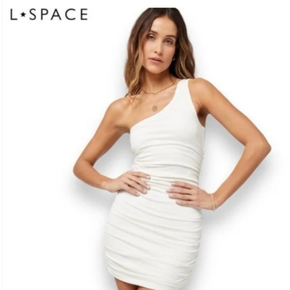 L Space Alana One Shoulder Mini Dress- Creme